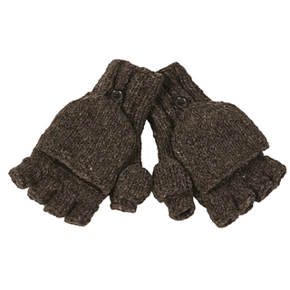 Displayed are a pair of dark gray Fingerless Gloves With Button Flap and Fleece Lining. The winter gloves, placed side by side, showcase their fold-over mitten flaps with button attachments and cozy fleece lining for added warmth.