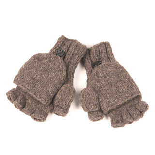Product Data: Fingerless Gloves With Button Flap and Fleece Lining

Here's the rewritten sentence:
A pair of brown Fingerless Gloves With Button Flap and Fleece Lining, featuring a mitten cover buttoned to the back. These convertible gloves boast a textured knit pattern, ribbed cuffs, and a cozy fleece lining for extra warmth.