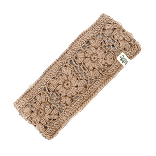 A beige handmade Flower Crochet Headband- SOLIDS.