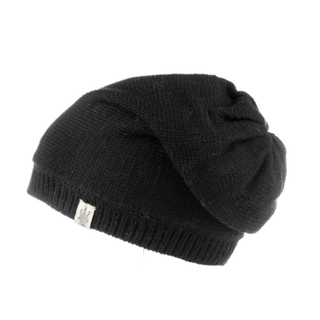 A black Dekalb Slouch beanie on a white background.