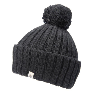 A Park Fold Rib Pom Beanie in black.