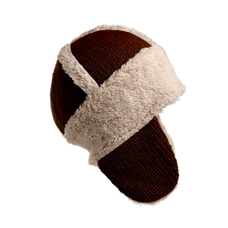 The Arthur Hat is a brown and cream sherpa fleece-lined winter hat with ear flaps, designed to provide warmth and protection against the cold.