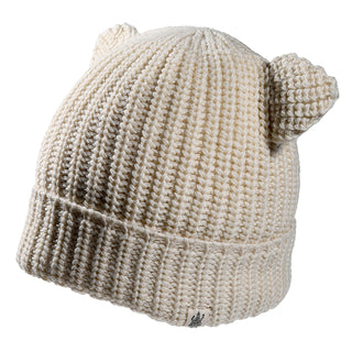 The Charlie Hat is a cream ribbed knit beanie with two rounded, ear-like protrusions on top, shown against a white background.