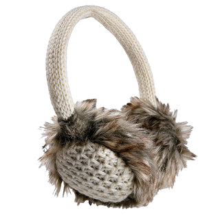 The Linda Earmuffs feature a beige knit headband and ear coverings lined with soft brown and gray faux fur.