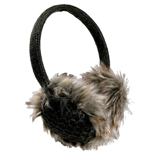 Linda Earmuffs: Dark knitted design with faux fur padding over the ears, shown against a white background.
