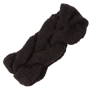 A black handmade wool Braided Headband on a white background.