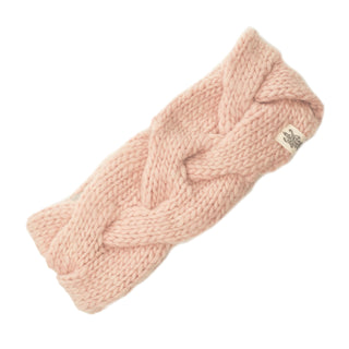A pink wool Braided Headband on a white background, handmade.