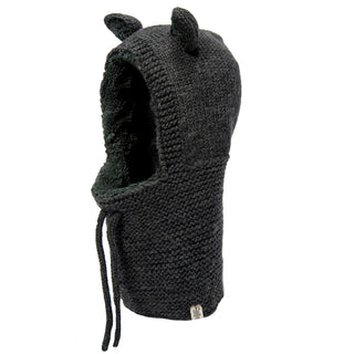 A handmade merino wool Teddy Hood with ears on it.