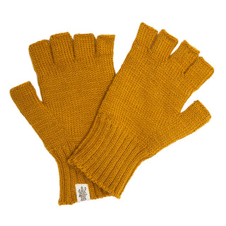 A pair of Striped and Solid Fingerless Gloves on a white background.