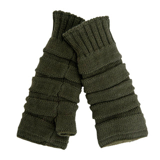 A pair of **Reverse Step Handwarmers** in a **green stripe tube design**, handmade in Nepal.