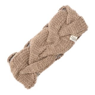 A handmade Braided Headband in beige.