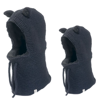 Two handmade knitted Teddy Hoods with ears on them, fashioned from merino wool.