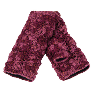 A pair of Metal Vein Handwarmers in burgundy, perfect as women's handwarmers.