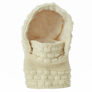 A white knitted Legends Hood, an important product for your collection.