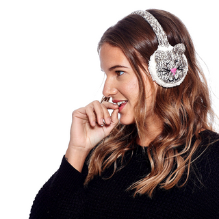A woman wearing Mouse Earmuffs.