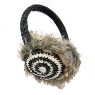 Description: A pair of Spiral Earmuffs with faux fur trim.